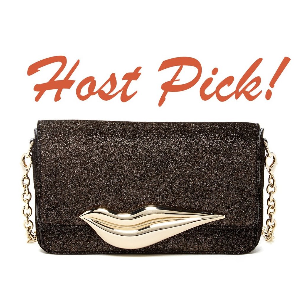 Diane Von Furstenberg Black Glitter Lip-Accent Crossbody Bag